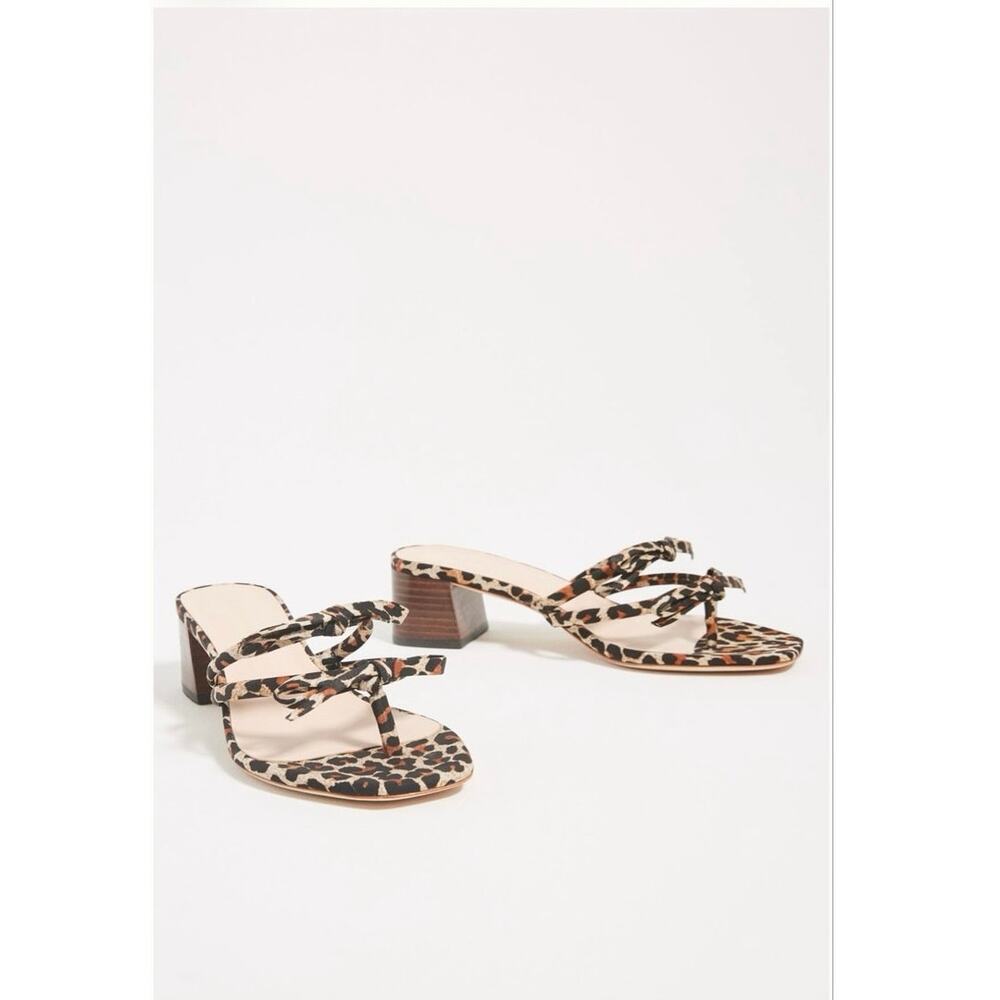 Loeffler Randall  Kitten HeelSandal leopard Bow Thong Square Toe coquette 8.5